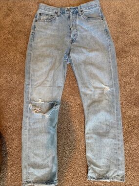 Agolde Light Blue Distressed Straight Jeans